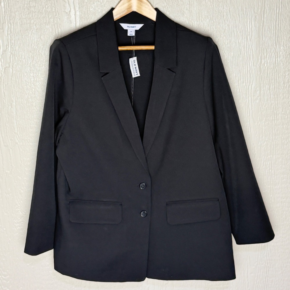 Old Navy Womens Black Two Button Front Flap Pocket Blazer XL Office New w Tags